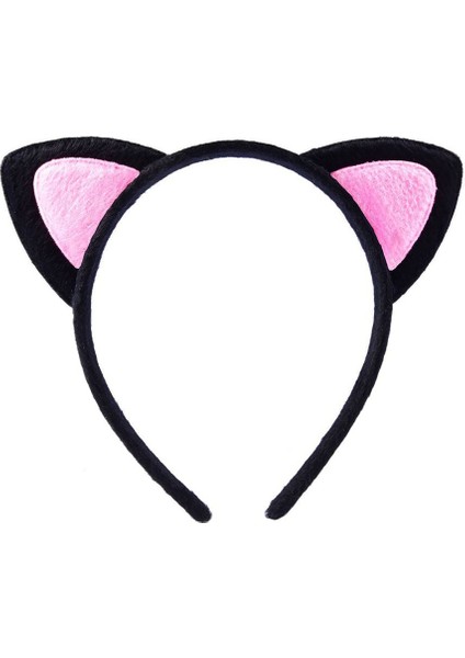 Sevimli Kedi Kulak Pofuduk Kedi Taç Siyah Içi Pembe Renk 17 x 15 cm (4825)