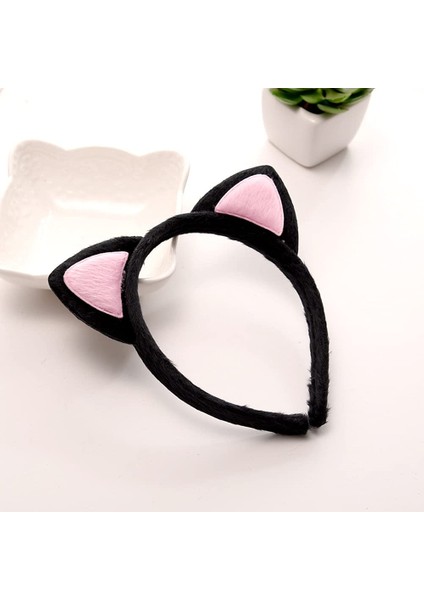 Sevimli Kedi Kulak Pofuduk Kedi Taç Siyah Içi Pembe Renk 17 x 15 cm (4825)
