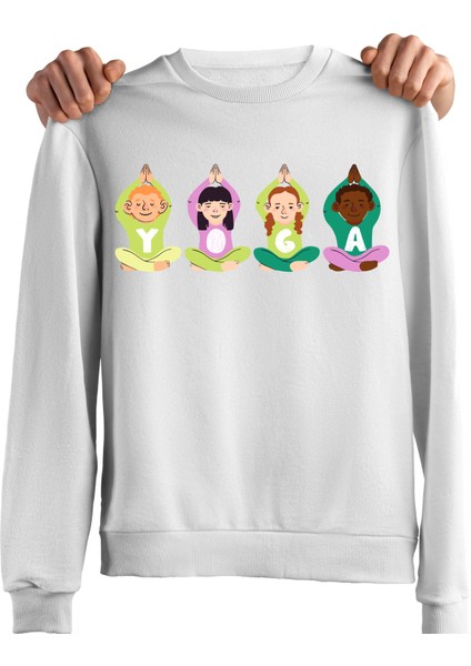 Yoga Çocuklar Tasarımlı Özel Baskı Regular Sweatshirt fiyatları