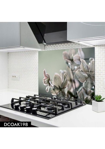Gri Çiçekler Cam Ocak Arkası 60 x 90 Cm
