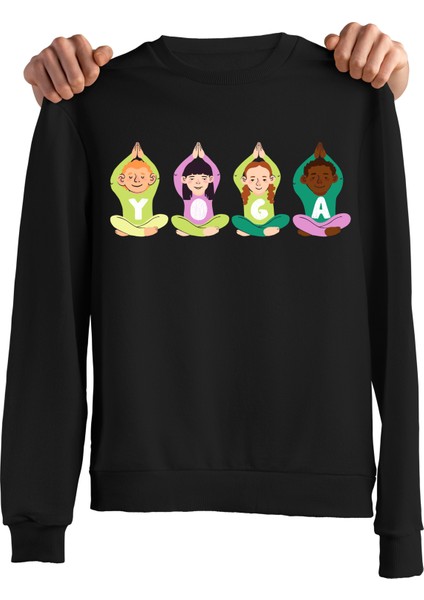 Yoga Çocuklar Tasarımlı Özel Baskı Regular Sweatshirt