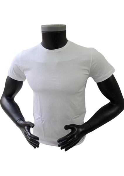 Erkek tişört sıfır yaka beyaz modal pamuklu cotton slim fit yetişkin Sb1-1