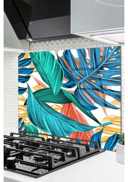Renkli Yapraklar Cam Ocak Arkası 60 x 90 Cm