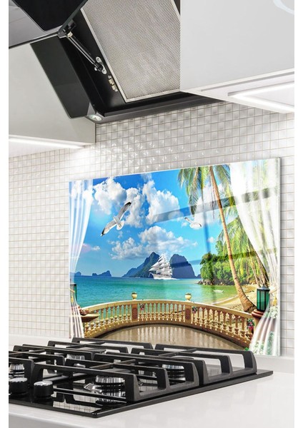 Ada Manzarası Cam Ocak Arkası 60 x 90 Cm