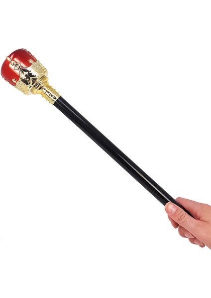 Altın Renk 60 cm Kral Tacı Kraliyet Tacı ve Kırmızı Topuzlu Kral Asası Seti (4825)