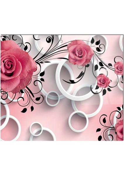 Pembe Güller Cam Ocak Arkası 60 x 90 Cm