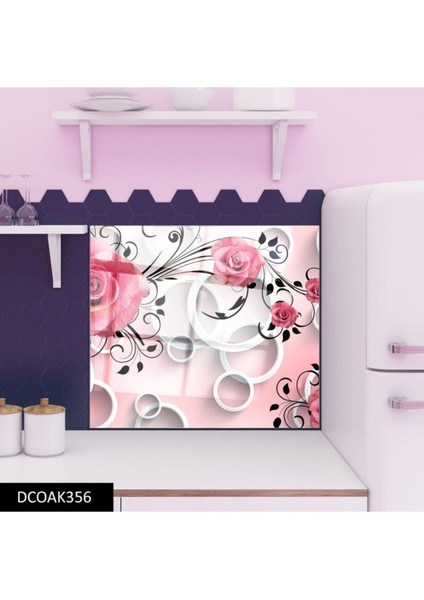 Pembe Güller Cam Ocak Arkası 60 x 90 Cm
