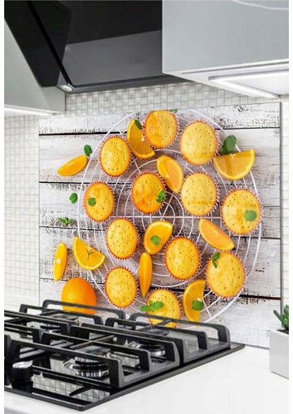 Limonlu Kekler Cam Ocak Arkası 60 x 90 Cm