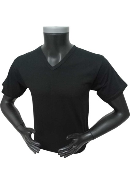 Tişört 3'lü ekonomik paket siyah slim fit V yaka pamuklu cotton nefes alabilen berrak marka VS1-4XXL