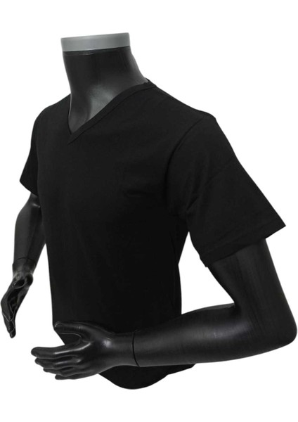 Tişört 3'lü ekonomik paket siyah slim fit V yaka pamuklu cotton nefes alabilen berrak marka VS1-4XXL