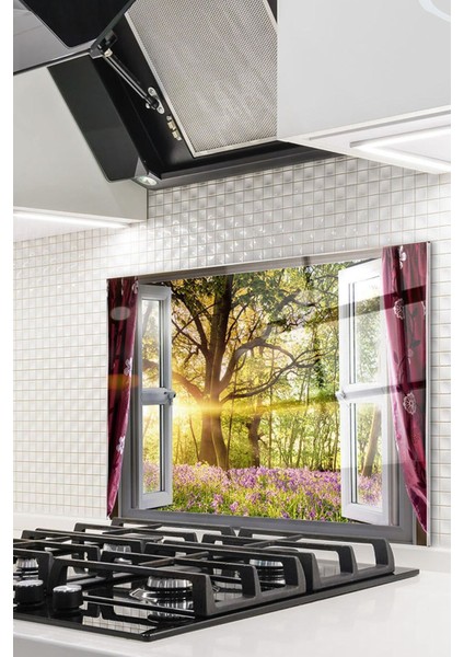 Pencere ve Orman Cam Ocak Arkası 60 x 90 Cm
