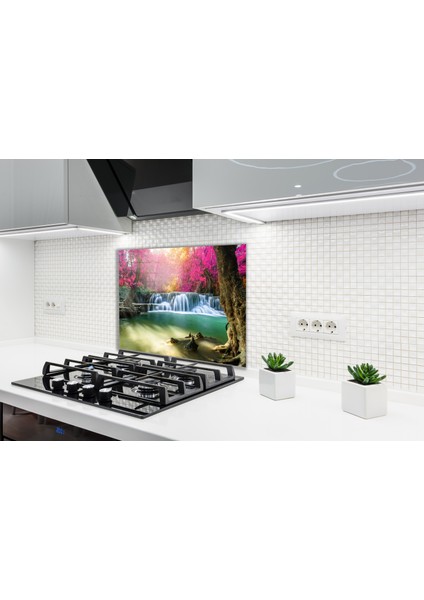 Manzara ve Şelale Cam Ocak Arkası 60 x 90 Cm