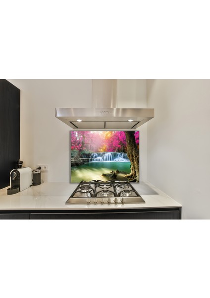 Manzara ve Şelale Cam Ocak Arkası 60 x 90 Cm