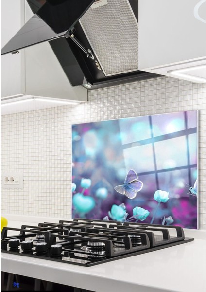 Mavi Kelebek Cam Ocak Arkası 60 x 90 Cm