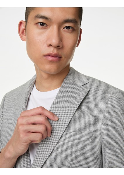 Tailored Fit Pamuklu Puppytooth Blazer Ceket