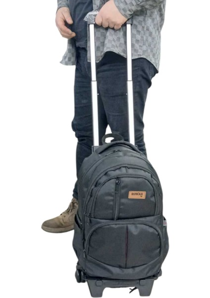 Rowan Tekerlekli 2 Kademeli Portatif Çekçekli Siyah Kumaş Laptop Bölmeli Okul Sırt Çantası 44*34*23 cm