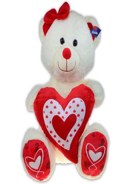Peluş 55 cm Kalpli Kırmızı Tokalı Ayı PL62215