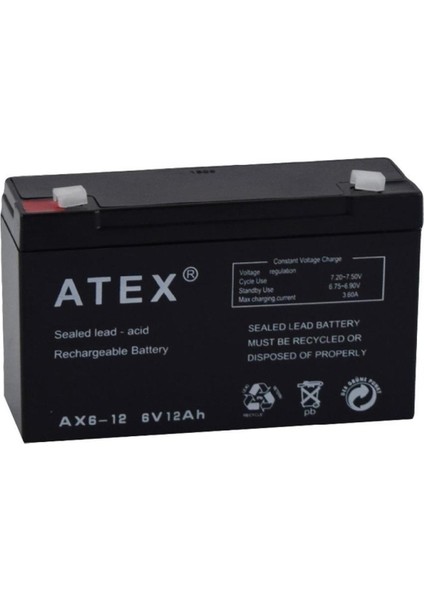 Atex 6V 12AH Akü Ax6-12