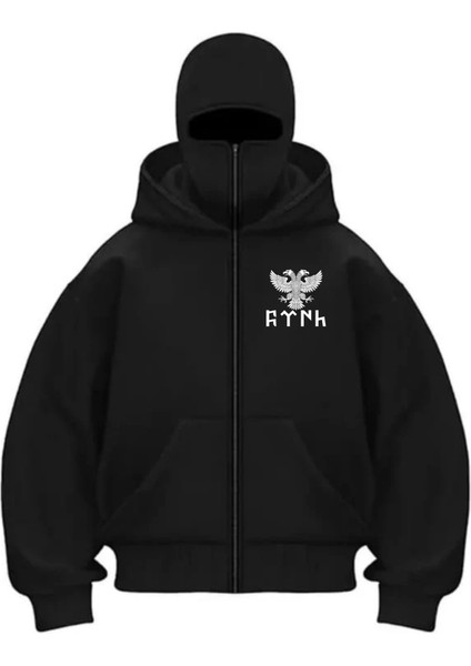 Türk 3 Iplik ( Kalın ) Şardonlu ( Içi Pamuklu ) Unisex Kar Maskeli Kapüşonlu Oversize Hırka