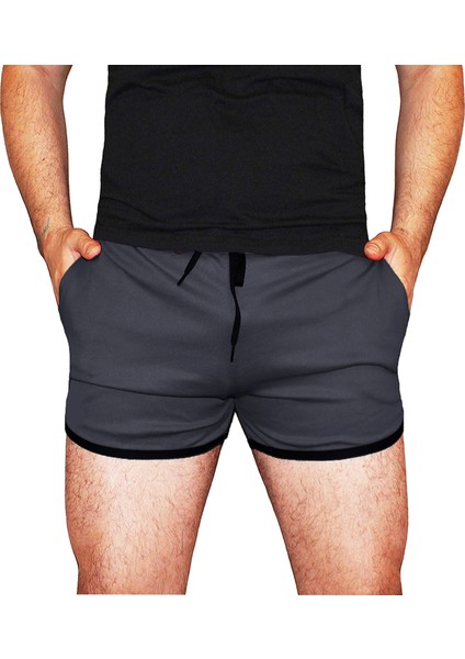 Antrasit Crossfit Şort Külotlu Kısa Siyah Biyeli Cepli Esnek