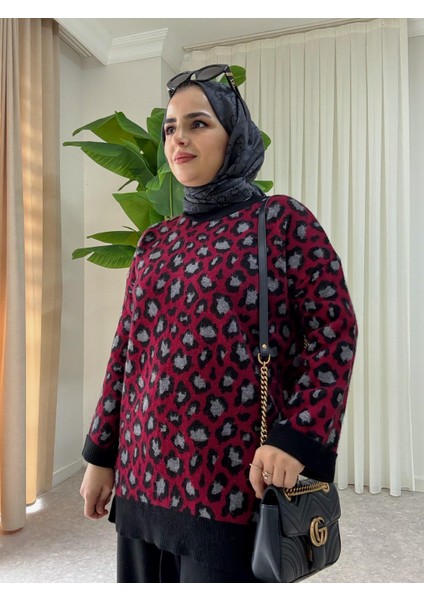 Leopar Desen Kışlık Ikili Triko Takım Bordo fırsatları