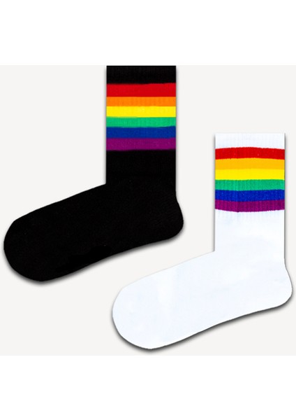 2'li Çok Renkli Çizgili Atletik Çorap Set