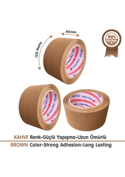 60X100 Kahverengi (Taba) - (6 ADET) | Hotmelt Güçlü Yapışkanlı Koli Bandı