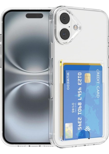 Apple iPhone 16 Uyumlu Kılıf Kartlık Bölmeli Arkası Şeffaf Soft Dayanıklı Kılıf Kapak