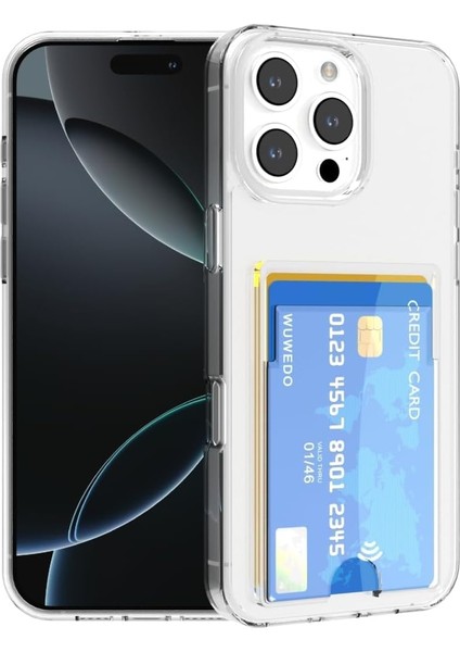 Apple iPhone 16 Pro Max Uyumlu Kılıf Kartlık Bölmeli Arkası Şeffaf Soft Dayanıklı Kılıf Kapak