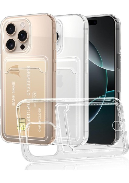 Apple iPhone 16 Pro Max Uyumlu Kılıf Kartlık Bölmeli Arkası Şeffaf Soft Dayanıklı Kılıf Kapak