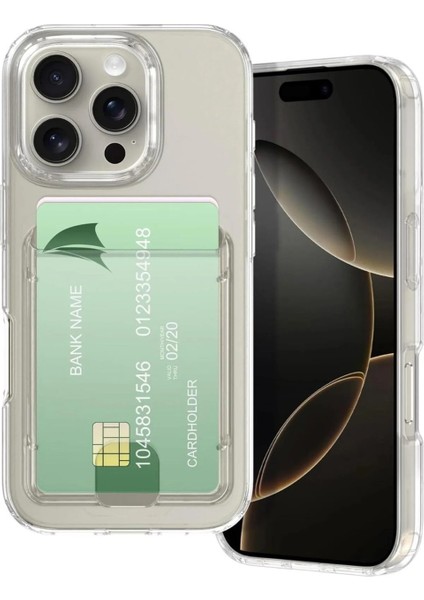 Apple iPhone 16 Pro Uyumlu Kılıf Kartlık Bölmeli Arkası Şeffaf Soft Dayanıklı Kılıf Kapak