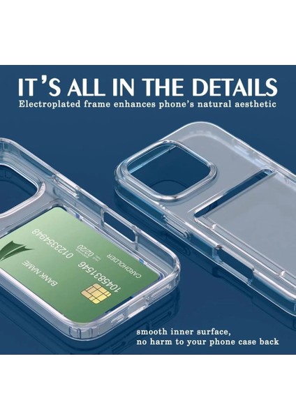 Apple iPhone 16 Pro Uyumlu Kılıf Kartlık Bölmeli Arkası Şeffaf Soft Dayanıklı Kılıf Kapak