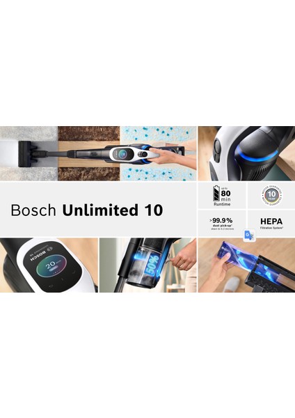 Unlimited 10 Dijital Turbospinmotor Çift Bataryalı 160DK Kesintisiz Temizlik Son Seri BCS104 Şarjlı Dikey Süpürge-Hediyeli