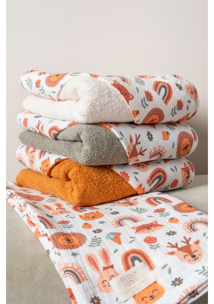 Tarçın - Aslanlı 80X80 cm Kapüşonlu Havlu ve Müslin 2'li Bebek Seti fırsatları