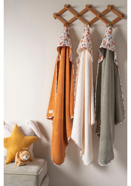 Tarçın - Aslanlı 80X80 cm Kapüşonlu Havlu ve Müslin 2'li Bebek Seti indirimleri