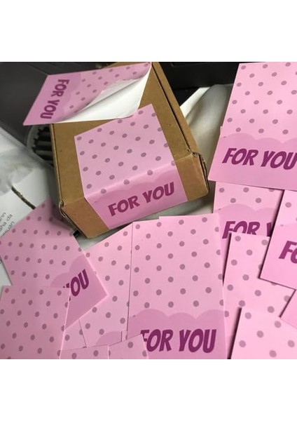 Pembe For You Sticker Kuşe Parlak Selefonlu Dikey Etiket Dikdörtgen Senin Için Yazılı Çıkartma 8 x 5 cm - (40 Adet)