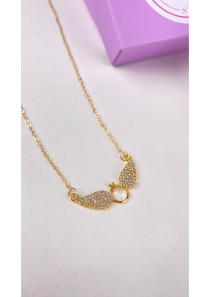 14 Ayar Gold Kaplama Kanatlı Tektaş Kolye ve Bileklik Seti , Sevgililer Günü Hediyesi fiyatları