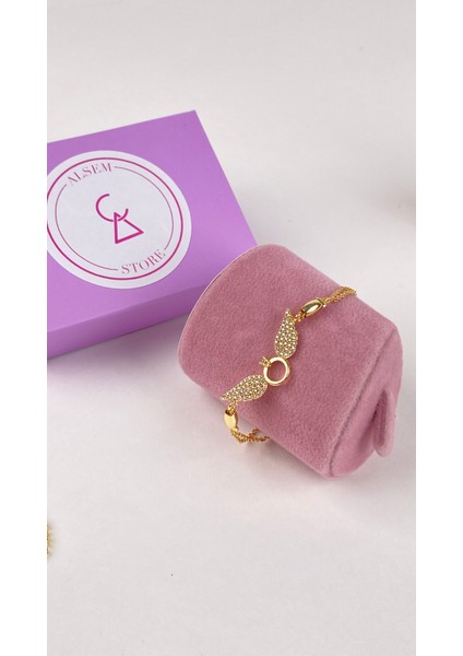 14 Ayar Gold Kaplama Kanatlı Tektaş Kolye ve Bileklik Seti , Sevgililer Günü Hediyesi modelleri