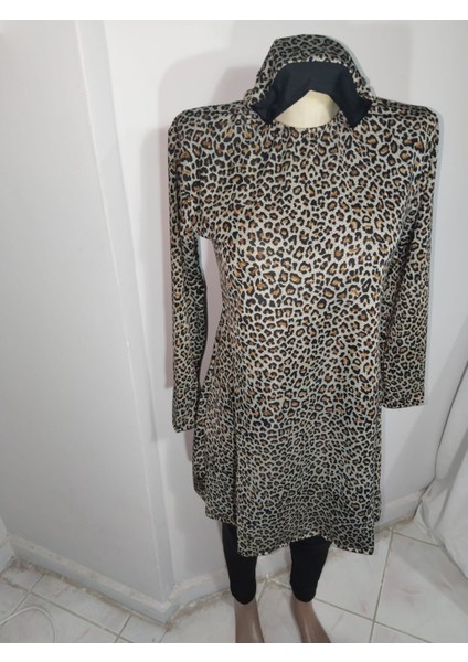 Leopar Desenli Elbise Mayo