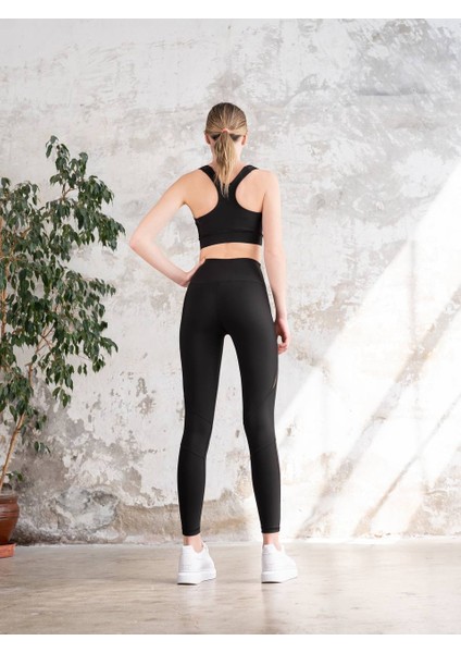 Agde Siyah Tül Detaylı Spor Tayt modelleri