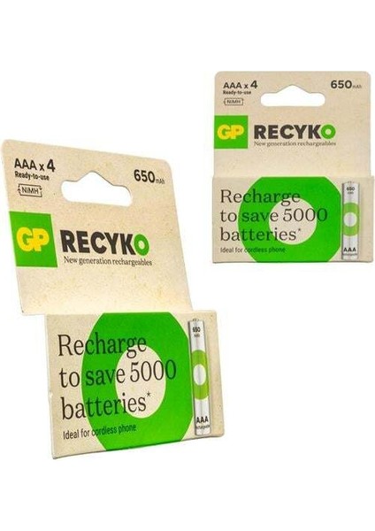 Gp Recyko 650 Mah R03 Aaa Şarjlı 4lü Ince Kalem Pil GP65AAAHCER21-2TLB2