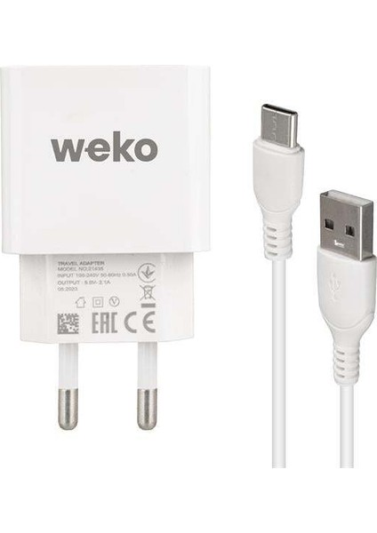 Weko WK-21435 M7 2.1 Amper Şarj Başlık Adaptörü + Type-C Kablo (No:3)