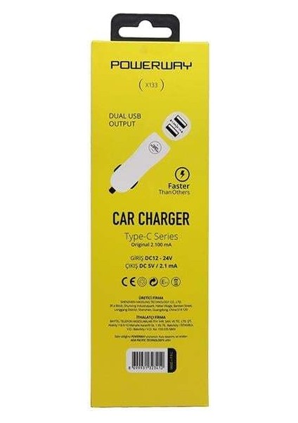 Powerway X133 3.1 Amper Type-C Araç Çakmaklık Şarj Aleti