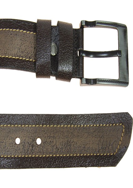 Deri Erkek Şeritli Yumuşak Kot Kemeri 4,5 cm