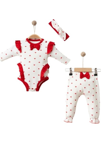 Dijital Kalp Baskılı Kız Bebek 6/12 Ay Takım