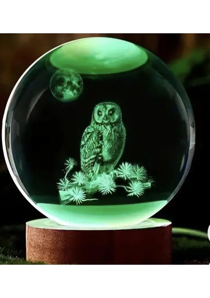 Dekoratif Baykuş Tasarımlı Ahşap Altlıklı Işıklı Cam Küre Büyük Boy 8cm fiyatları