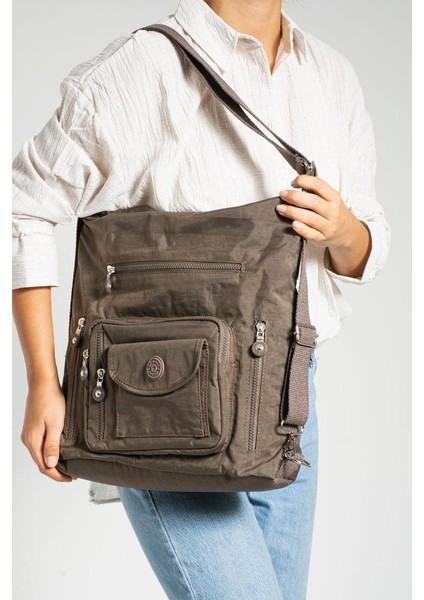Klinkır Kumaş Ister Sırt Ister Omuz Ister Çapraz Askılı Fonksiyonel Kullanım Kadın Çantası 30*30 cm