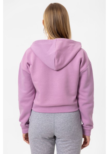 V Yaka Kapüşonlu Uzun Kollu Crop Fit Kadın Sweatshirt Hoodie modelleri