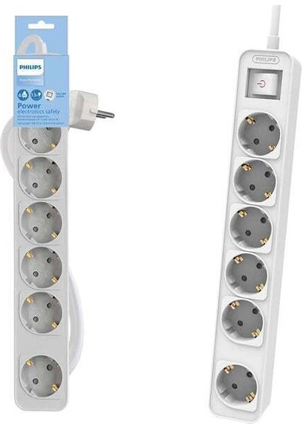 Phılıps CHP2164W/62 6lı Grup Priz Topraklı 1.5 Metre Anahtarlı