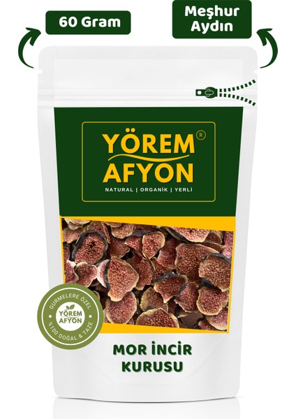 Yörem Afyon Meşhur Aydın Şekersiz Güneşte Kurutulmuş %100 Meyve Glütensiz Dilim Mor Incir Kurusu, Cips | 60GR.